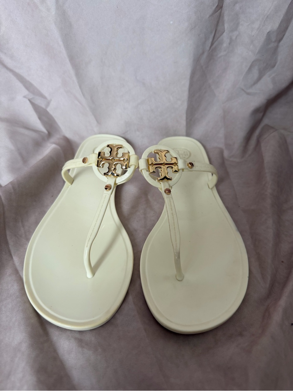 Tory Burch - Women's Cream T-Strap Jelly Sandals with Gold Accent